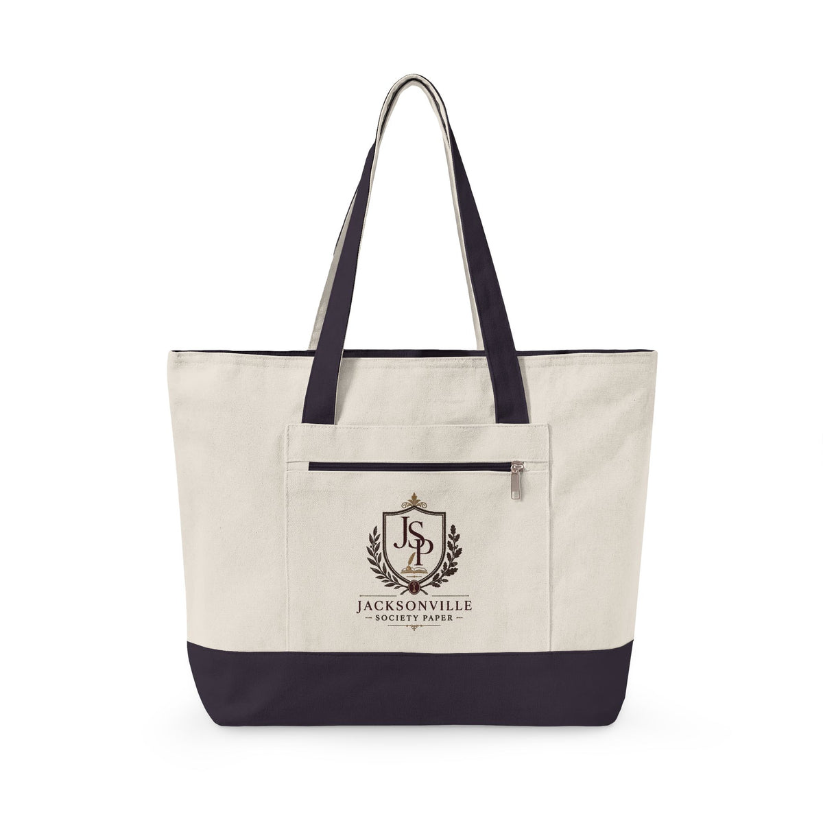 Jacksonville Society Farm Zippered Canvas Tote — Large Farm Crest & "Est. 2023" Cotton Travel Bag