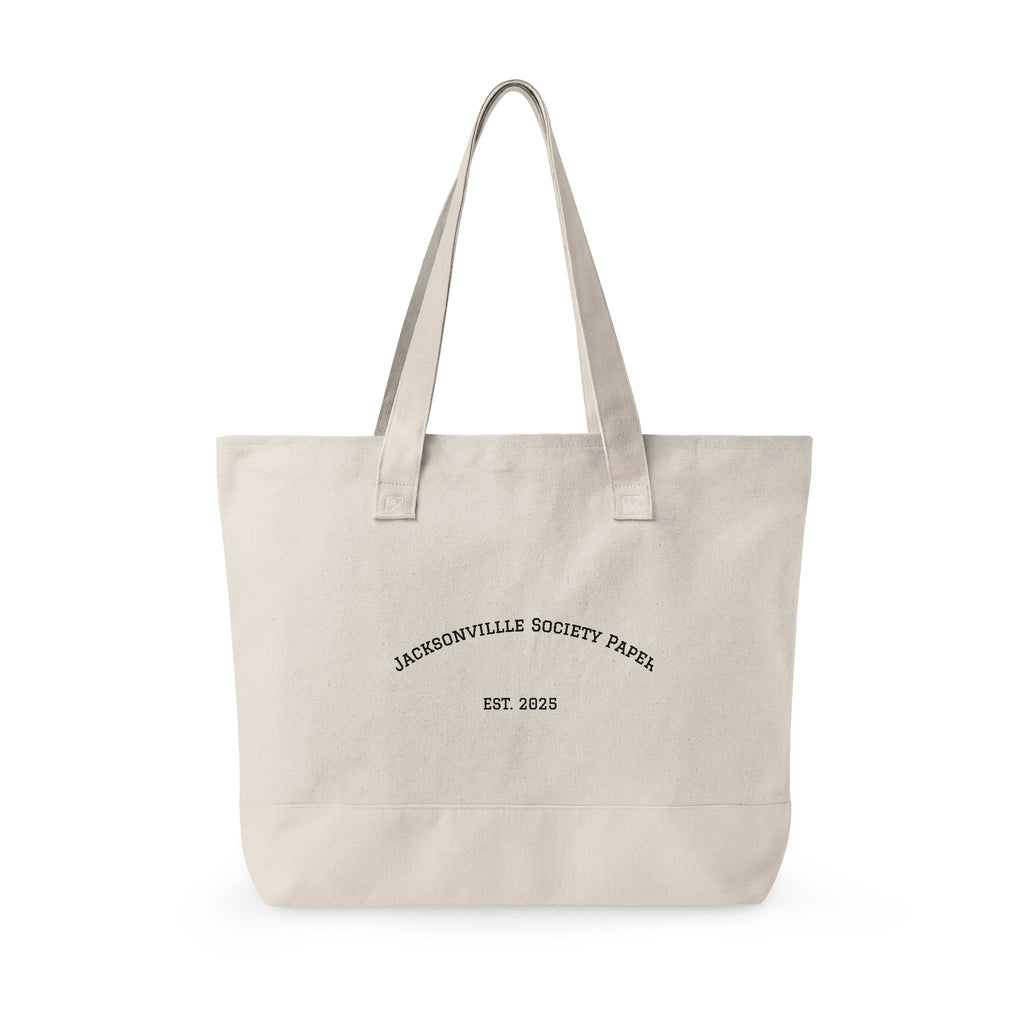 Jacksonville Society Farm Zippered Canvas Tote — Large Farm Crest & "Est. 2023" Cotton Travel Bag