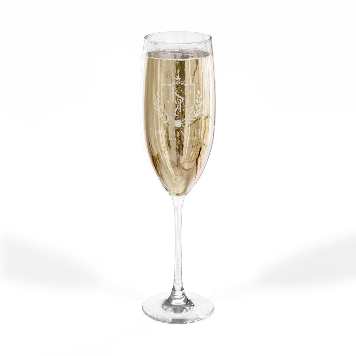 Engraved 8oz Champagne Flute — Personalized Crest Design