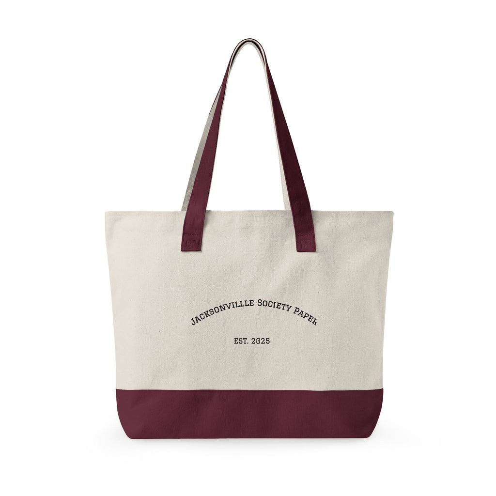 Jacksonville Society Farm Zippered Canvas Tote — Large Farm Crest & "Est. 2023" Cotton Travel Bag