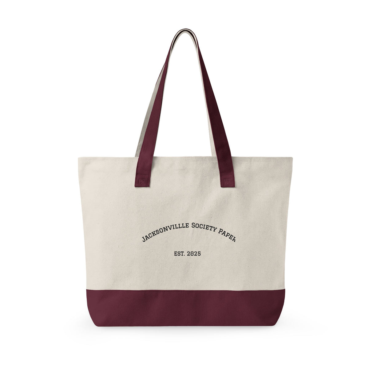 Jacksonville Society Farm Zippered Canvas Tote — Large Farm Crest & "Est. 2023" Cotton Travel Bag