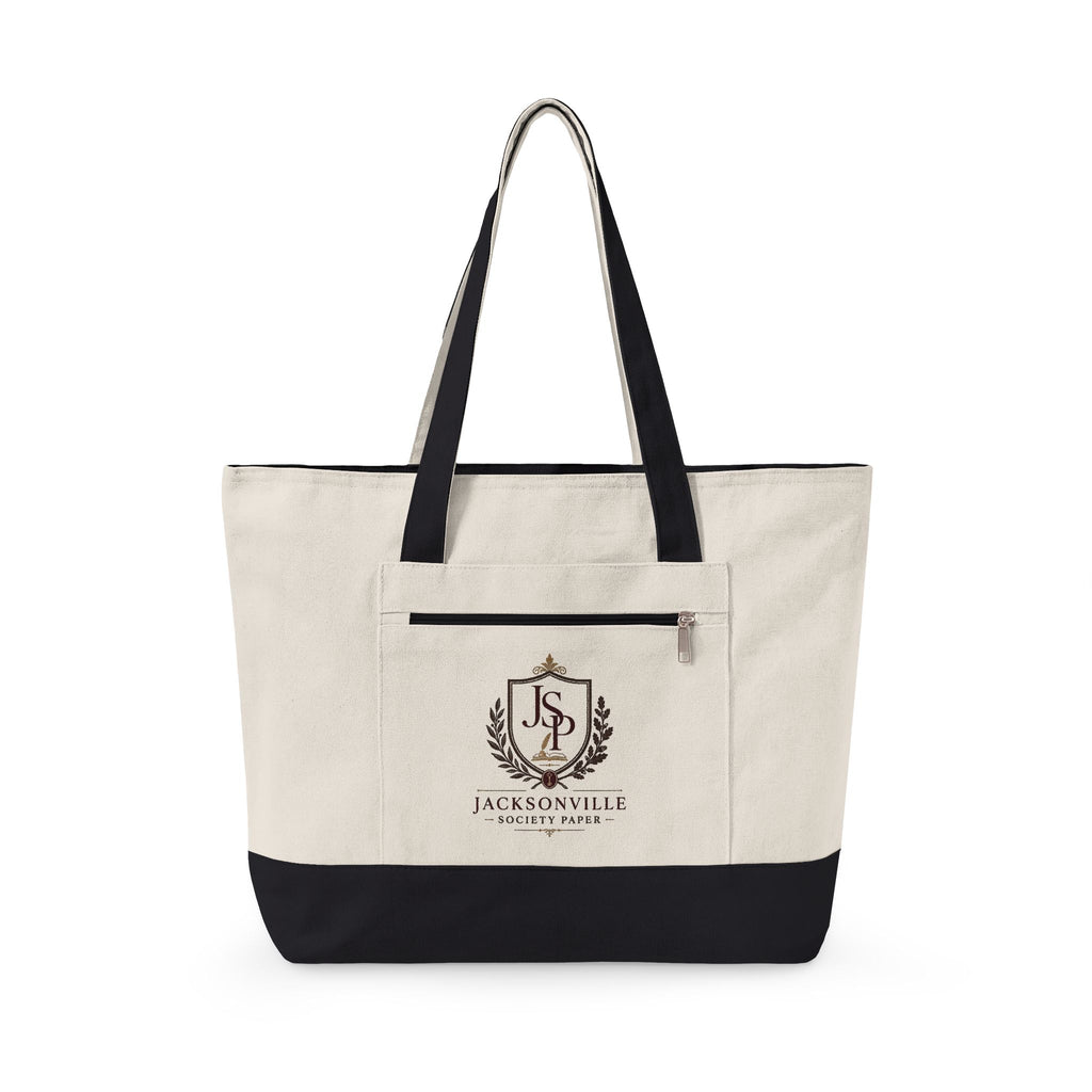 Jacksonville Society Farm Zippered Canvas Tote — Large Farm Crest & "Est. 2023" Cotton Travel Bag