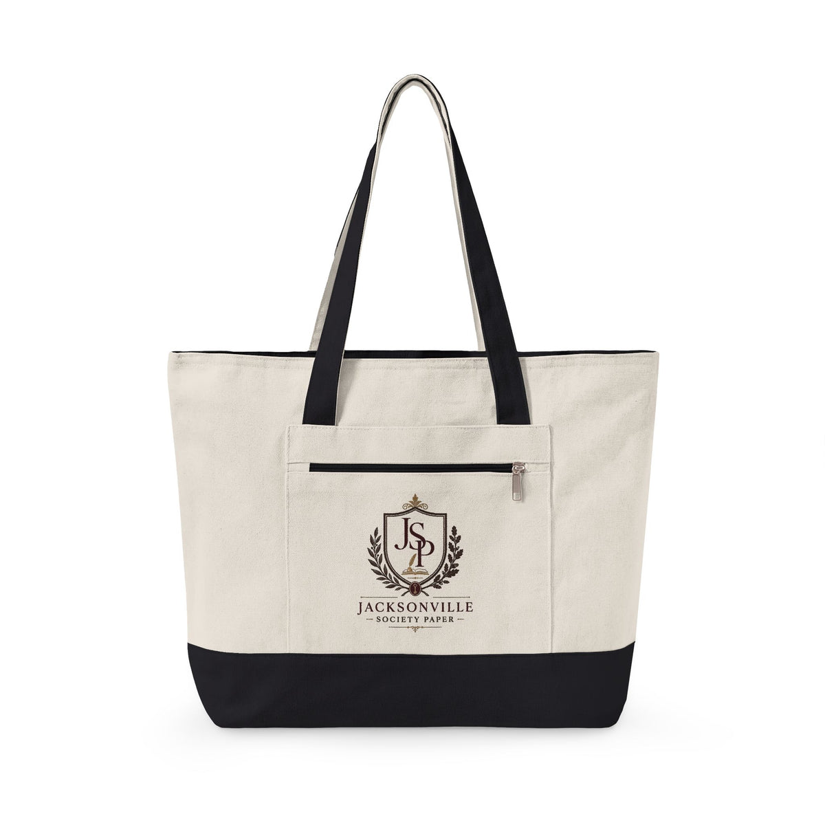 Jacksonville Society Farm Zippered Canvas Tote — Large Farm Crest & "Est. 2023" Cotton Travel Bag