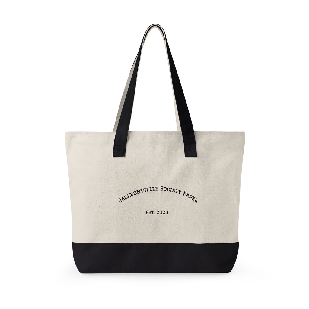 Jacksonville Society Farm Zippered Canvas Tote — Large Farm Crest & "Est. 2023" Cotton Travel Bag