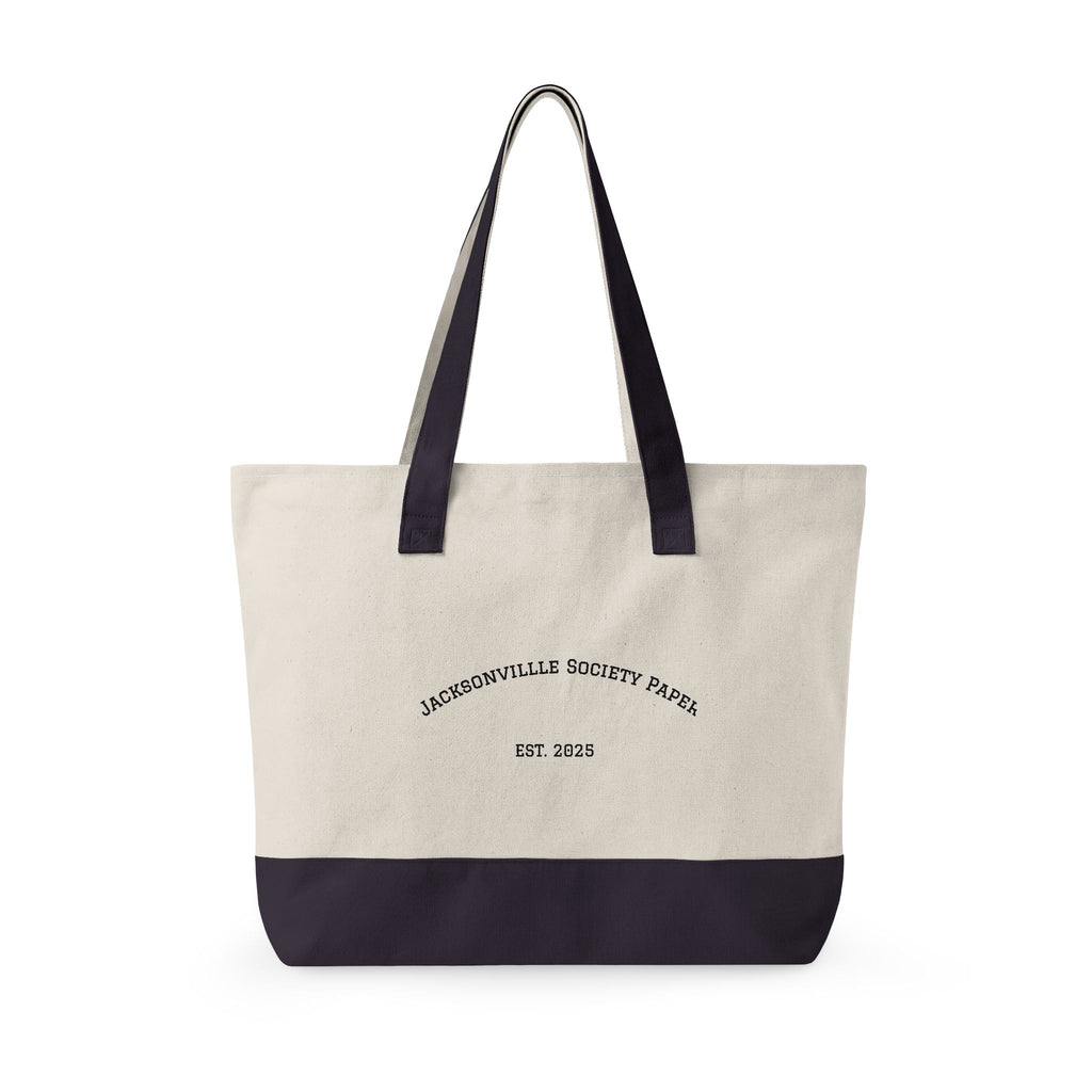 Jacksonville Society Farm Zippered Canvas Tote — Large Farm Crest & "Est. 2023" Cotton Travel Bag