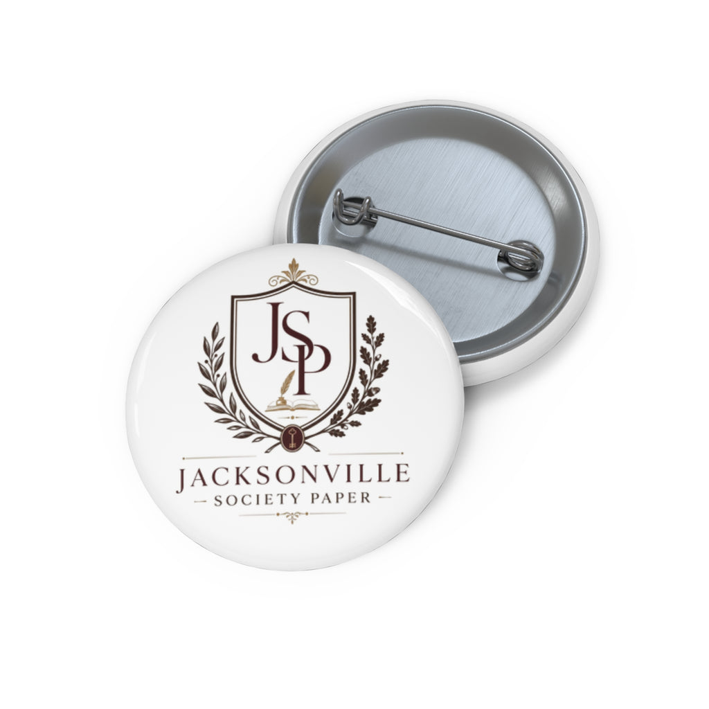 Custom Logo Pin Button — Jacksonville Society Paper Crest Button