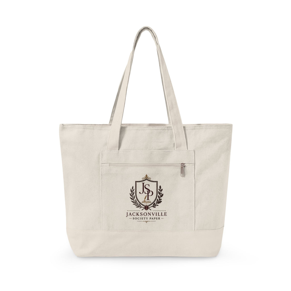Jacksonville Society Farm Zippered Canvas Tote — Large Farm Crest & "Est. 2023" Cotton Travel Bag