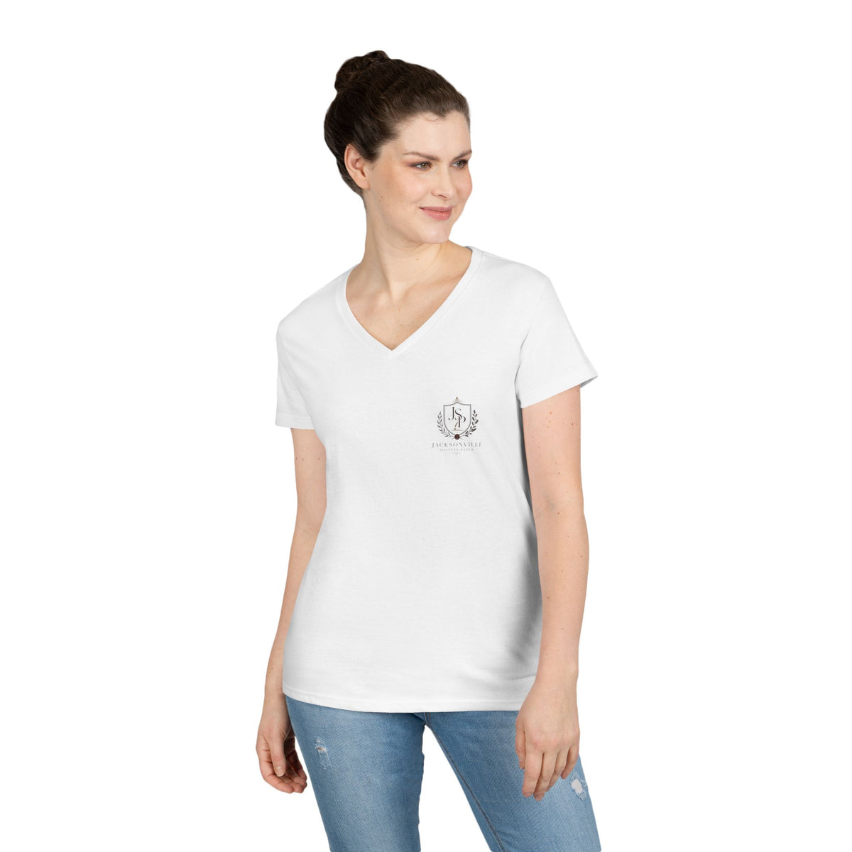 Minimalist Floral Crest V-Neck Tee